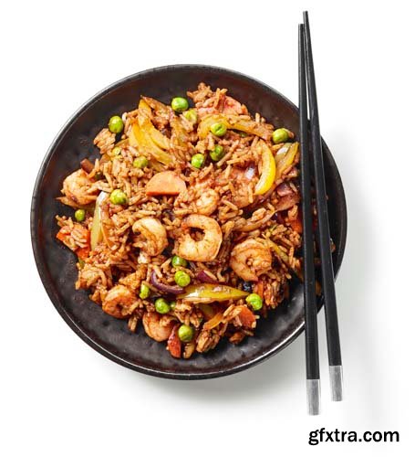 Plate Of Asian Food Isolated - 5xJPGs