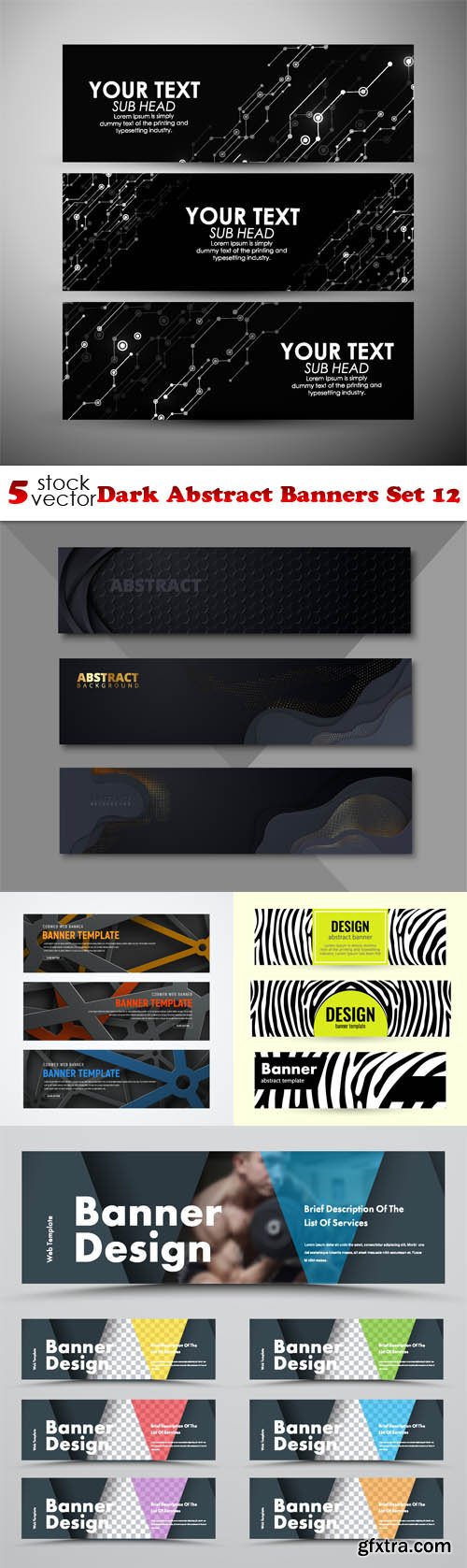 Vectors - Dark Abstract Banners Set 12