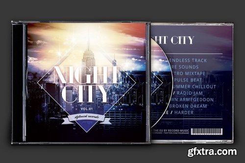 Dark Techno Glowing Sound City Grid and Night City CD Cover Artworks