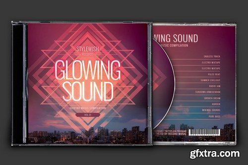 Dark Techno Glowing Sound City Grid and Night City CD Cover Artworks