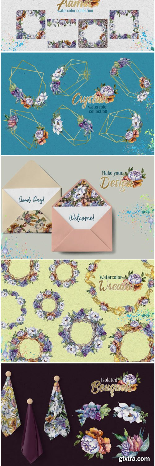 Bouquet Floral Rainbow Watercolor PNG 1421133