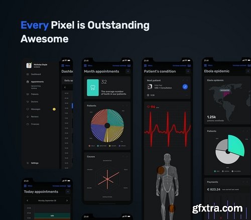 Medical App Dashboard – MedUX Dark UI Kit