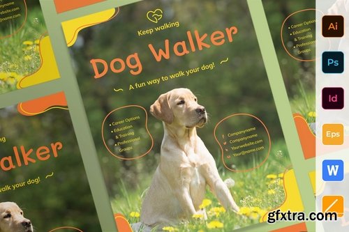 Dog Walker Poster Flyer Business Card Brochure Bifold Trifold