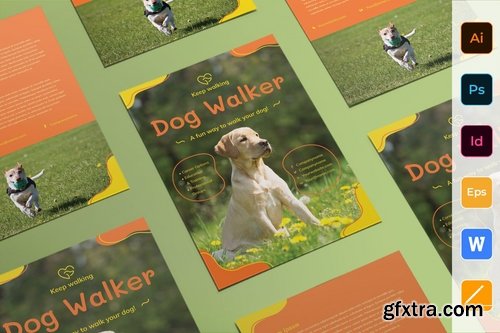 Dog Walker Poster Flyer Business Card Brochure Bifold Trifold