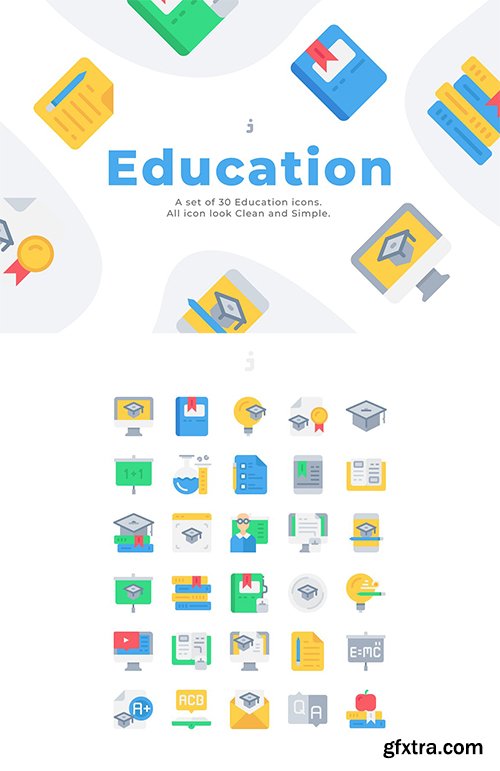 30 Education and Learning Icons - Flat