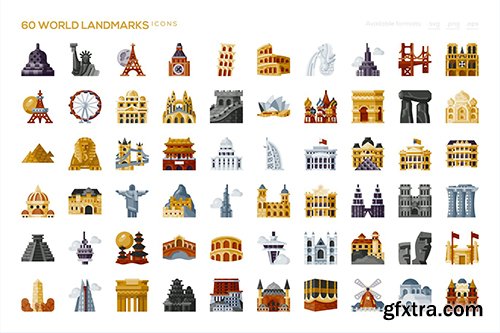 60 World Landmarks Icons