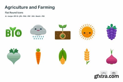 Agriculture and Farming Flat Round Icons