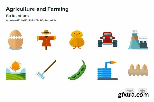 Agriculture and Farming Flat Round Icons