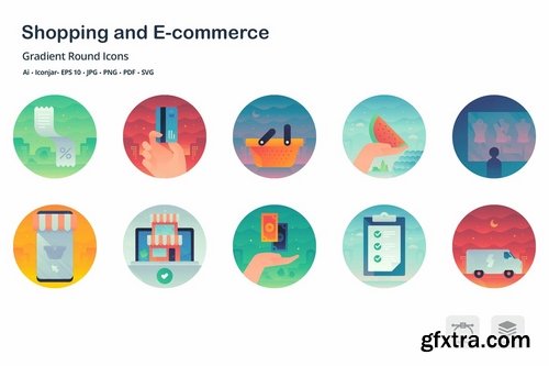 Shopping and E-commerce Gradient Round Icons