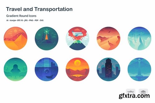 Travel and Holiday Gradient Round Icons