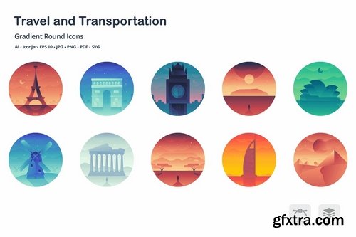 Travel and Holiday Gradient Round Icons