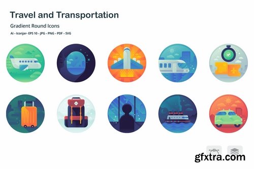 Travel and Holiday Gradient Round Icons