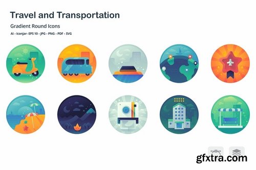 Travel and Holiday Gradient Round Icons