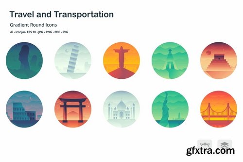 Travel and Holiday Gradient Round Icons