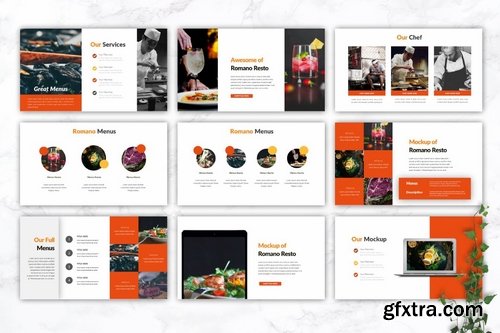 ROMANO - Restaurant & Food Powerpoint Google Slides and Keynote Templates