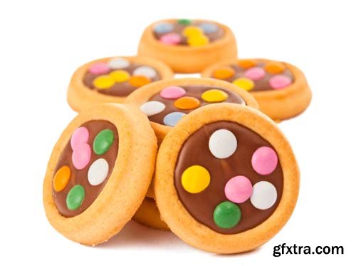 Biscuits With Milk Chocolate And Coloured Chocolate Beans Isolated - 8xJPGs