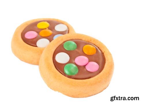 Biscuits With Milk Chocolate And Coloured Chocolate Beans Isolated - 8xJPGs