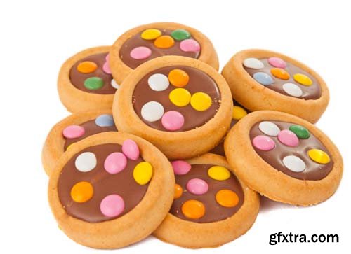 Biscuits With Milk Chocolate And Coloured Chocolate Beans Isolated - 8xJPGs