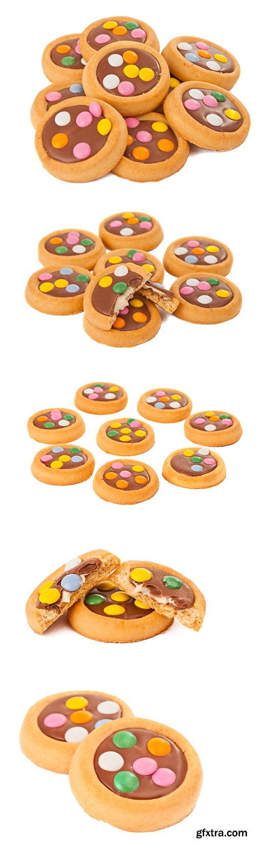 Biscuits With Milk Chocolate And Coloured Chocolate Beans Isolated - 8xJPGs