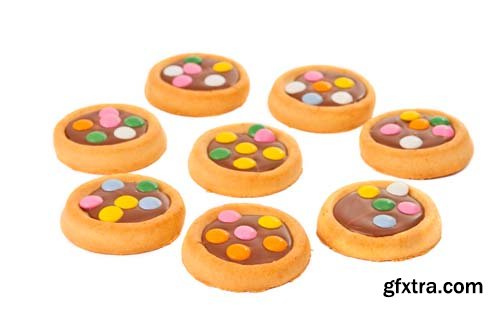 Biscuits With Milk Chocolate And Coloured Chocolate Beans Isolated - 8xJPGs