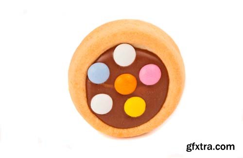 Biscuits With Milk Chocolate And Coloured Chocolate Beans Isolated - 8xJPGs