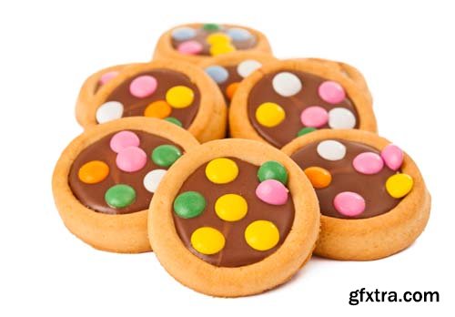 Biscuits With Milk Chocolate And Coloured Chocolate Beans Isolated - 8xJPGs