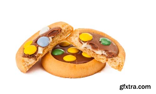 Biscuits With Milk Chocolate And Coloured Chocolate Beans Isolated - 8xJPGs