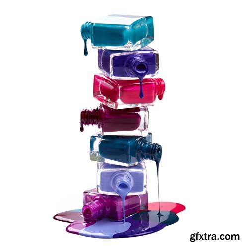 Bottles With Spilled Nail Polish Isolated - 15xJPGs