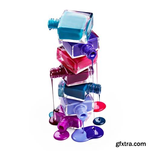 Bottles With Spilled Nail Polish Isolated - 15xJPGs