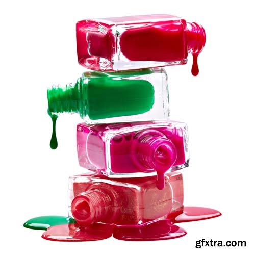 Bottles With Spilled Nail Polish Isolated - 15xJPGs