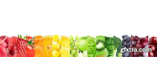 Collage Of Mixed Fruits And Vegetables Isolated-1 - 15xJPGs