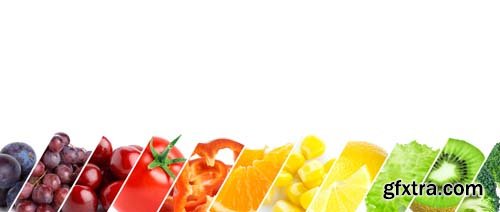 Collage Of Mixed Fruits And Vegetables Isolated-1 - 15xJPGs