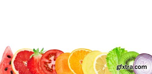 Collage Of Mixed Fruits And Vegetables Isolated-2 - 14xJPGs