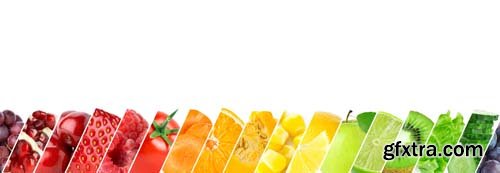 Collage Of Mixed Fruits And Vegetables Isolated-3 - 15xJPGs