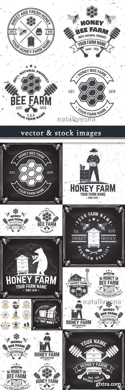 Beekeeping vintage label and premium emblem design