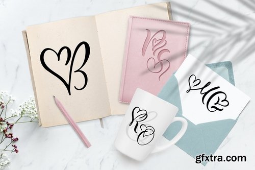 CM - Wedding Heart Monogram Font 3810496