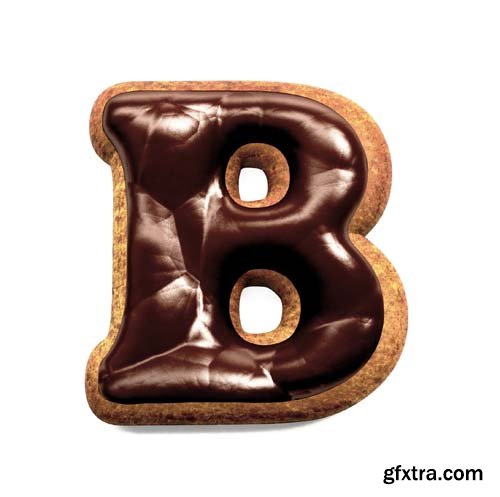 Gingerbread Biscuit Font Decorated With Chocolate Isolated - 31xJPGs