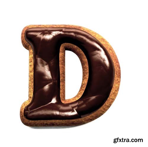 Gingerbread Biscuit Font Decorated With Chocolate Isolated - 31xJPGs