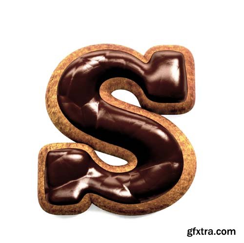 Gingerbread Biscuit Font Decorated With Chocolate Isolated - 31xJPGs