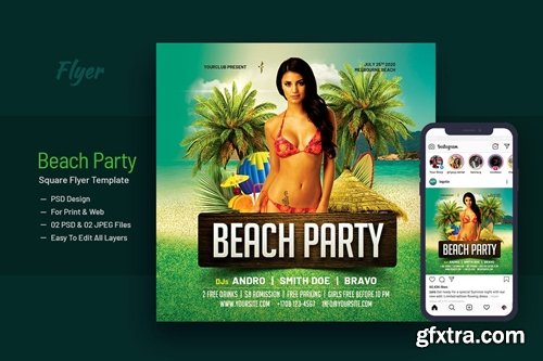 Summer Beach Party Square Flyer V-10