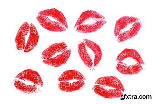 Colorful Lipstick Kiss Mark Isolated - 13xJPGs