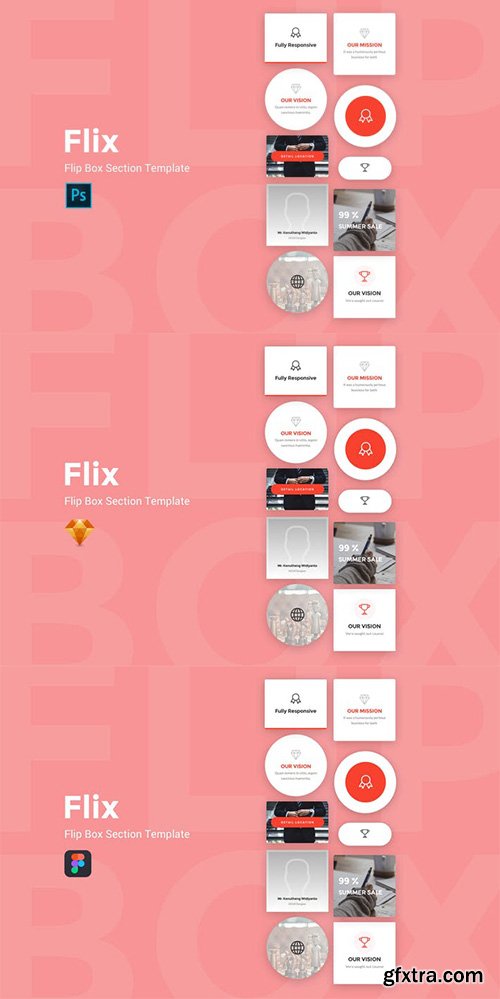Flix - FlipBox UI Kit Templates For Photoshop, Sketch, Figma