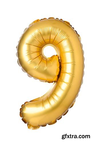 Golden Numbers Balloons Isolated - 11xJPGs