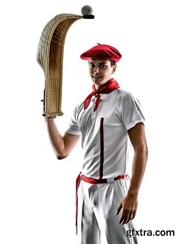 One Caucasian Jai Alai Basque Pelota Cesta Punta Player Man Isolated - 13xJPGs