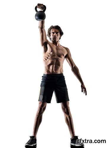 One Caucasian Man Fitness Weitghs Training Exercises Studio In Silhouette Isolated - 15xJPGs