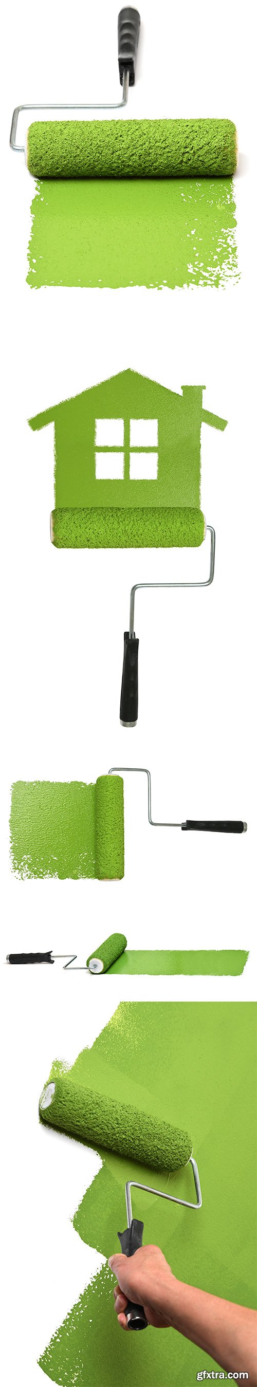 Paint Roller With Green Isolated - 7xJPGs