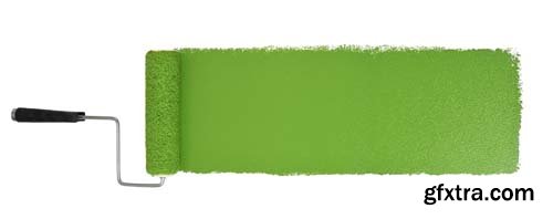 Paint Roller With Green Isolated - 7xJPGs