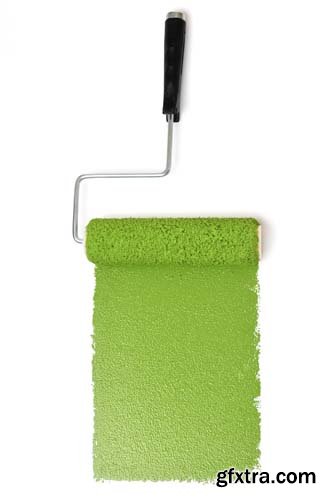 Paint Roller With Green Isolated - 7xJPGs