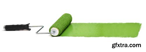 Paint Roller With Green Isolated - 7xJPGs