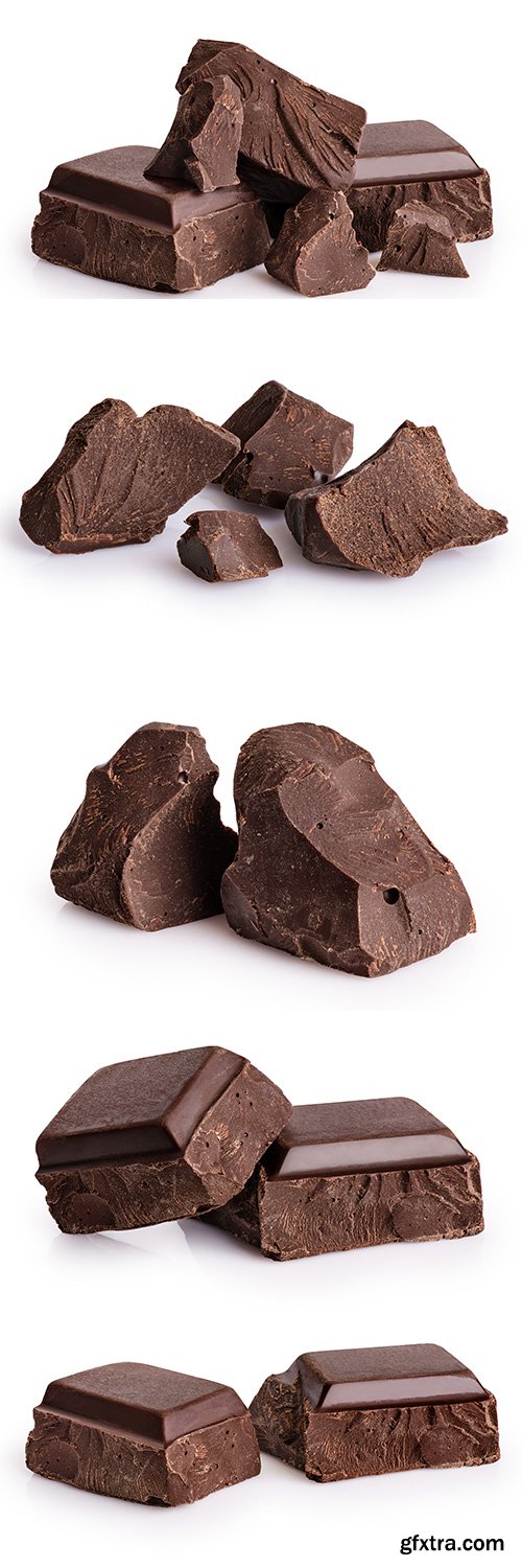 Pieces Of Dark Chocolate Isolated - 8xJPGs